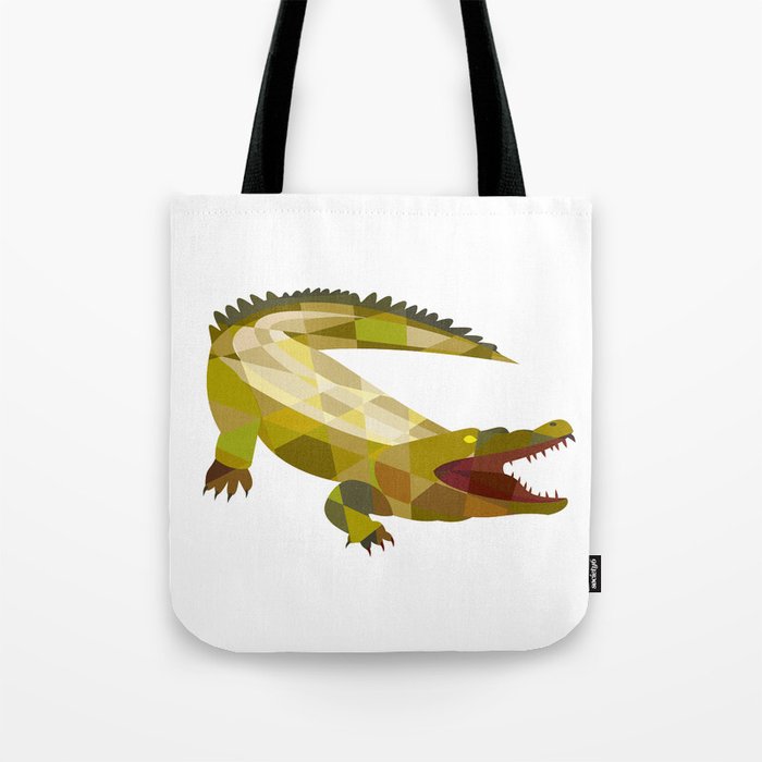 Alligator Crocodile Gaping Mouth Low Polygon Tote Bag