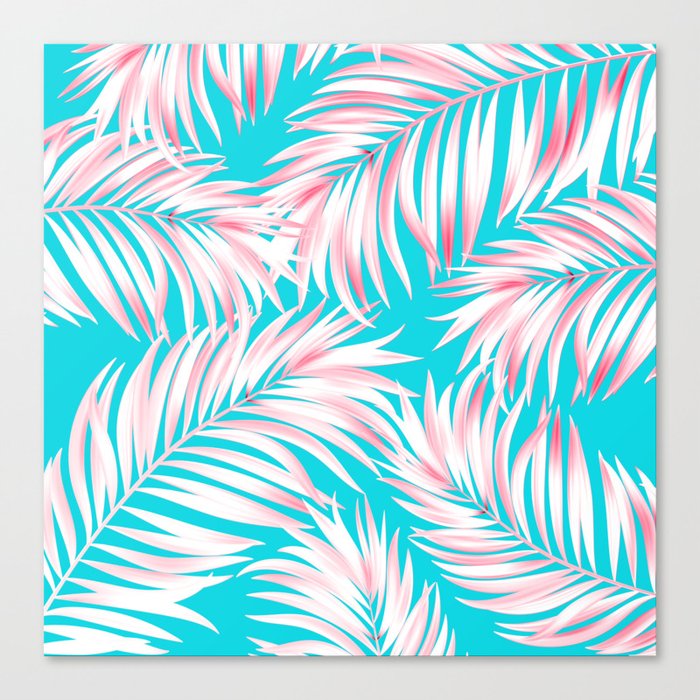 Palm Tree Fronds Hot Pink on Turquoise Hawaii Tropical Décor Canvas Print