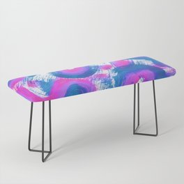 Wavy Lines and Squiggles Abstract Painting - Neon Blue, Magenta and Teal Bench