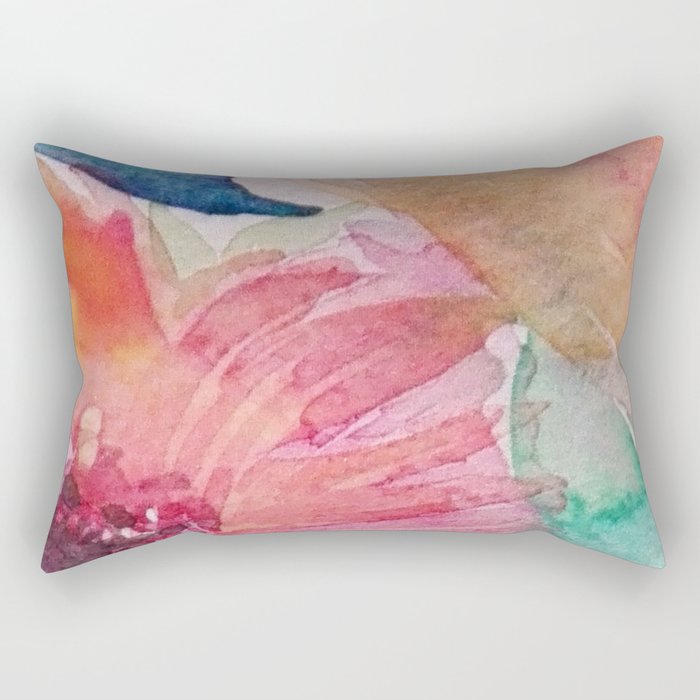 Watercolor flowers and leaves Rectangular Pillow