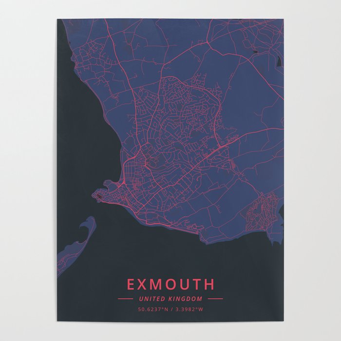 Exmouth, United Kingdom - Neon Poster by Designer Map Art | Society6