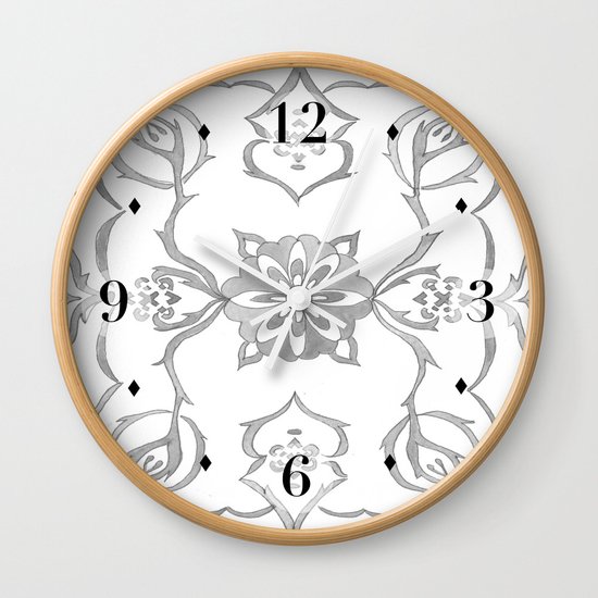 Floral Black and White Clock Wall Clock