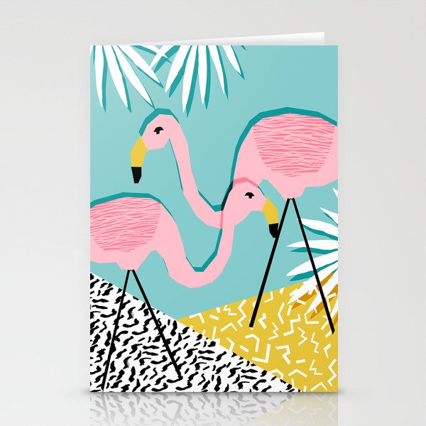 Bro - wacka design memphis throwback minimal retro hipster 1980s 80s neon pop art flamingo lawn Stationery Cards
