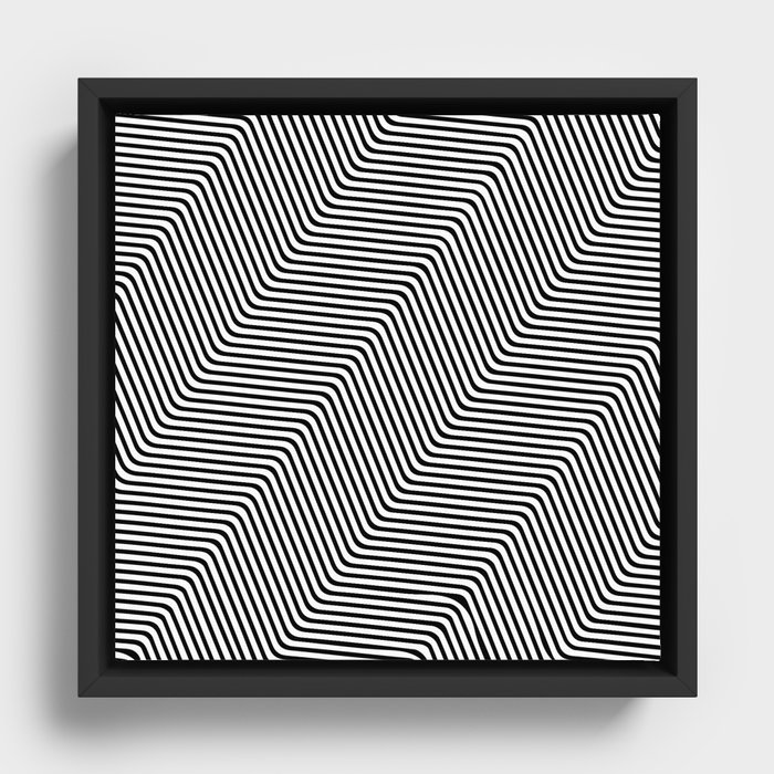 Trippy Black and White Lines Framed Canvas