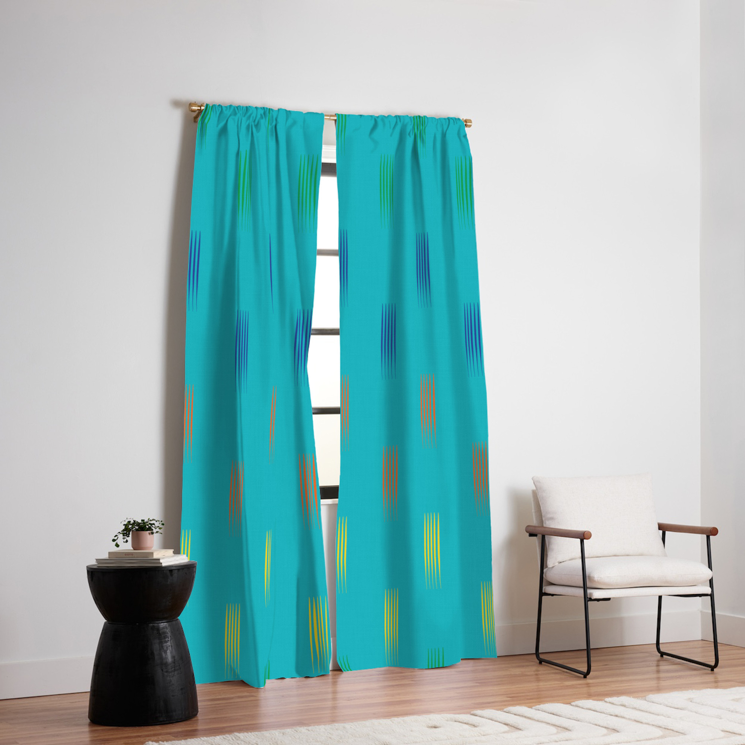 Lines Rainbow On Turquoise Blackout Curtain By Arch4design Society6