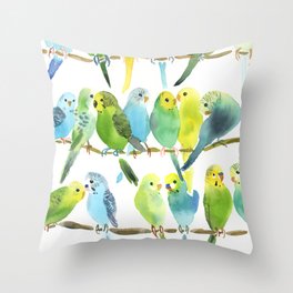 A Chatter of Budgerigars Throw Pillow