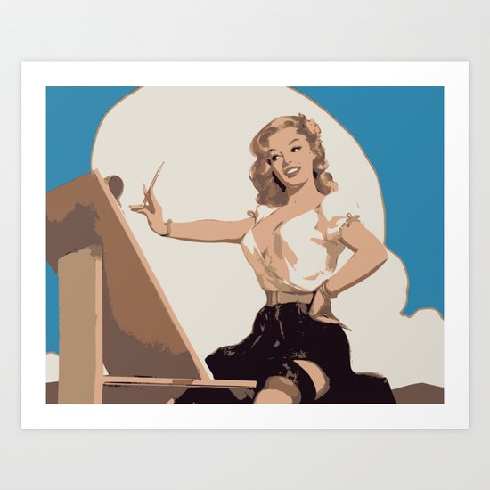 Pin Up girl landscape painting poster Art Print