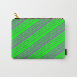 [ Thumbnail: Lime and Slate Gray Colored Stripes/Lines Pattern Carry-All Pouch ]