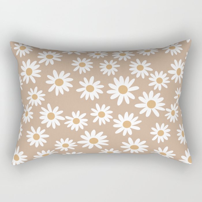 Daisies - daisy floral repeat, daisy flowers, 70s, retro, black, daisy florals camel brown Rectangular Pillow