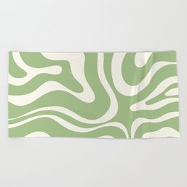 Modern Liquid Swirl Abstract Pattern in Light Sage Green and Cream Beach Towel | Cool, Vibe, Pattern, Digital, Matcha, Aesthetic, Trippy, Graphicdesign, Kierkegaarddesign, 60S 
