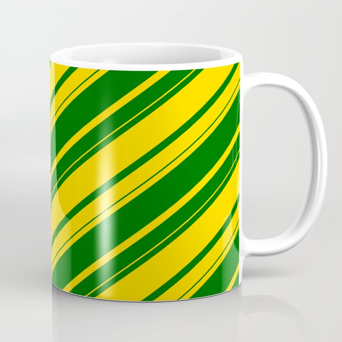 Yellow & Dark Green Colored Lines/Stripes Pattern Coffee Mug