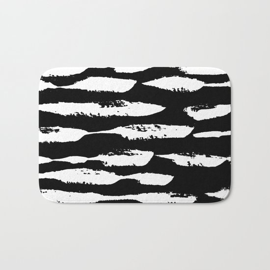 Paint Swipe White on Black Bath Mat
