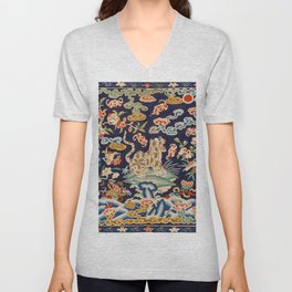Oriental Tiger vintage embroidery tapestry V Neck T Shirt