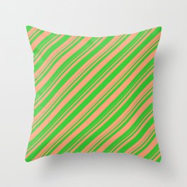 [ Thumbnail: Lime Green & Light Salmon Colored Striped/Lined Pattern Throw Pillow ]