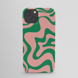 Liquid Swirl Retro Abstract Pattern in Pink and Bright Green iPhone Case