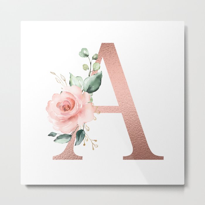 Monogram A, Floral monogram A, Floral letter A,Letter A with flowers, A initial Metal Print
