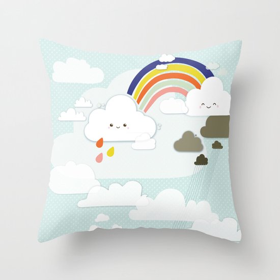Cute clouds & rainbow Throw Pillow