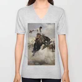 “Breezy Riding” Western Art by WHD Koerner  V Neck T Shirt
