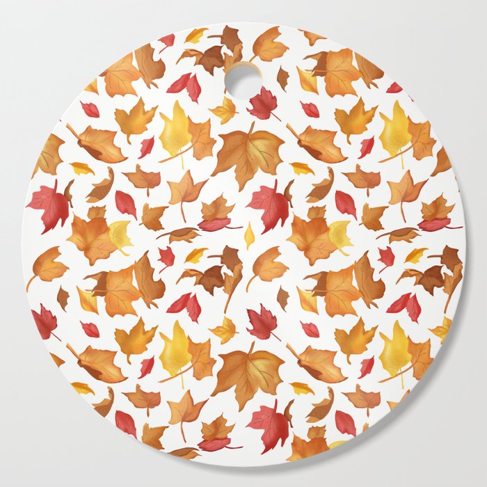Fallen Autumn Leaves in White Cutting Board