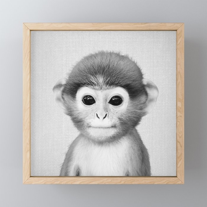 Baby Monkey - Black & White Framed Mini Art Print