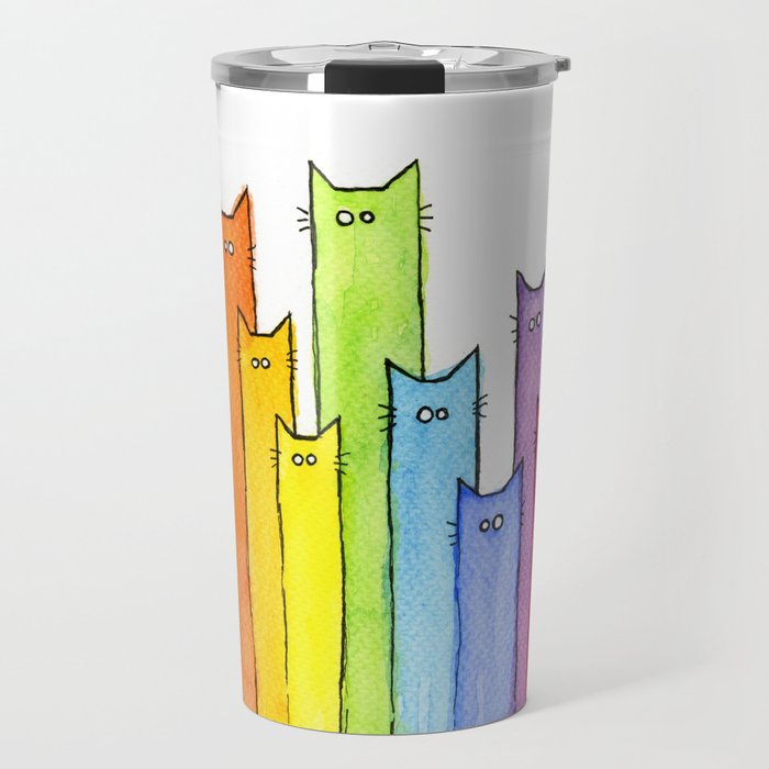 Cat Rainbow Watercolor Pattern Travel Mug