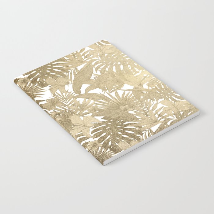 Summer chic white gold tropical foliage floral illustration Notebook