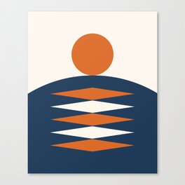 Abstract Geometric Sunrise 21 in Navy Blue Orange Canvas Print