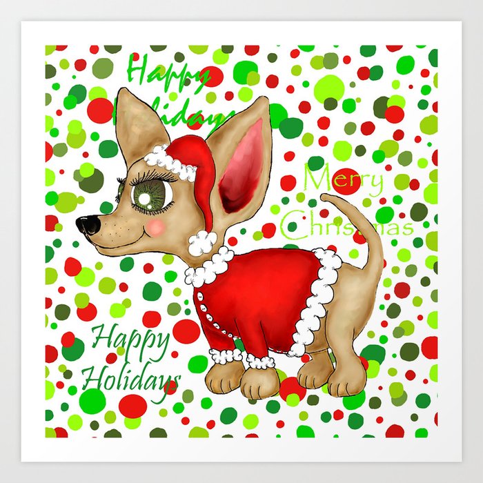 Christmas Chihuahua with dots Art Print