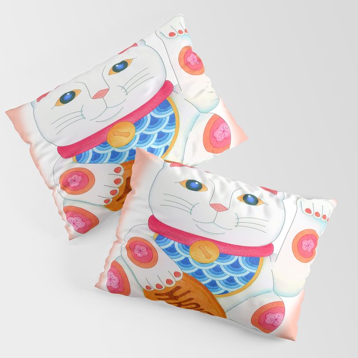 Japanese Lucky Cat Maneki Neko Pillow Sham