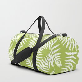 Light Green And White Fern Leaf Pattern Duffle Bag
