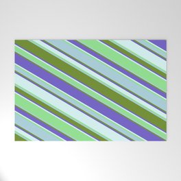 [ Thumbnail: Colorful Light Blue, Green, Slate Blue, Light Cyan & Light Green Colored Stripes Pattern Welcome Mat ]