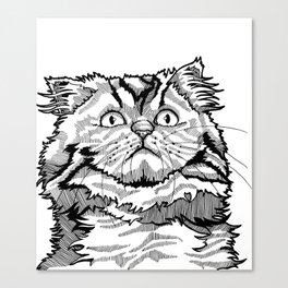 Funny Persian Cat Line Drawing, Black and White Portrait of Grumpy Feline Canvas Print