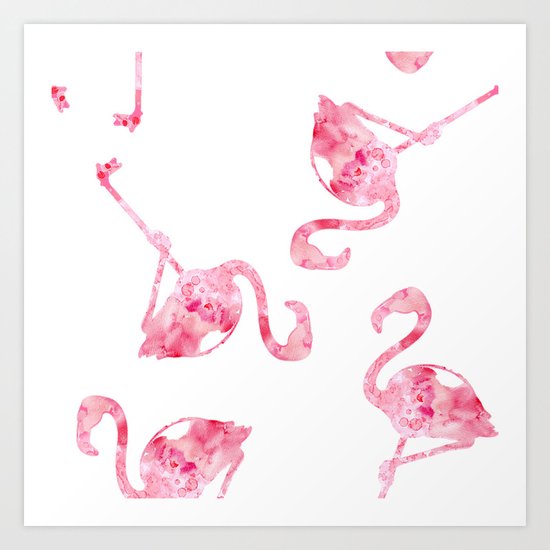 Flock of Flamingos Art Print