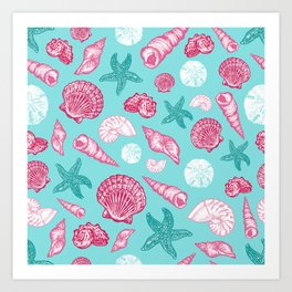 Seashell Pattern - Pink and mint Art Print