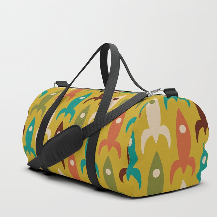 Atomic Age Rocket Ships - Mid-Century Modern Aerospace Pattern in Mid Mod Teal, Orange, Mustard  Duffle Bag