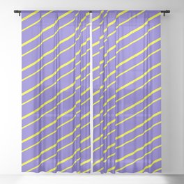 [ Thumbnail: Slate Blue and Yellow Colored Striped Pattern Sheer Curtain ]