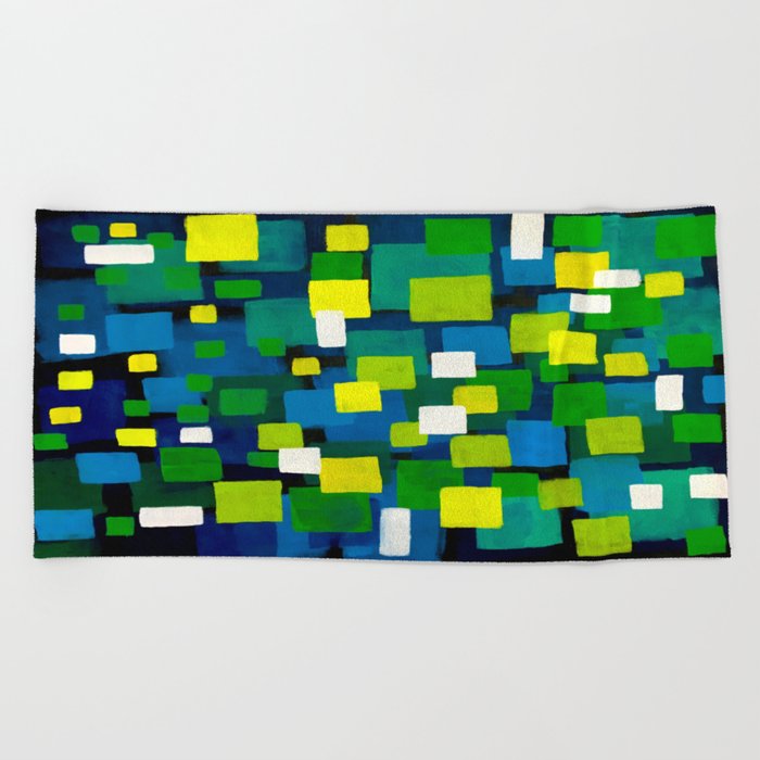 Original Abstract Acrylic Painting By City Lights Colorful Geometric Square Pattern Gre Beach Towel By Enshape Society6