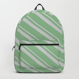 [ Thumbnail: Light Grey & Dark Sea Green Colored Stripes Pattern Backpack ]