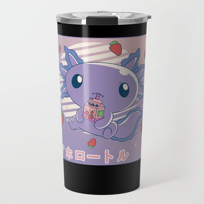 Axolotl Strawberry Milk Retro Kawaii Japan Axolotl Travel Mug