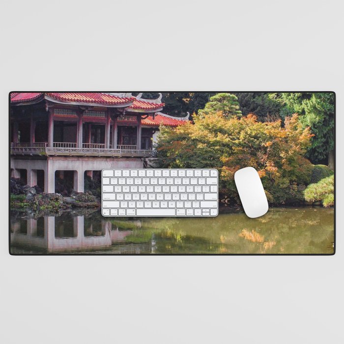 Japan Photography - Japanese House In Front Of A Lake Desk Mat