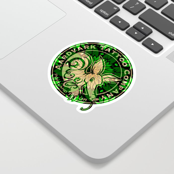 Leafy Green Aardvark Tattoo Company Logo Sticker