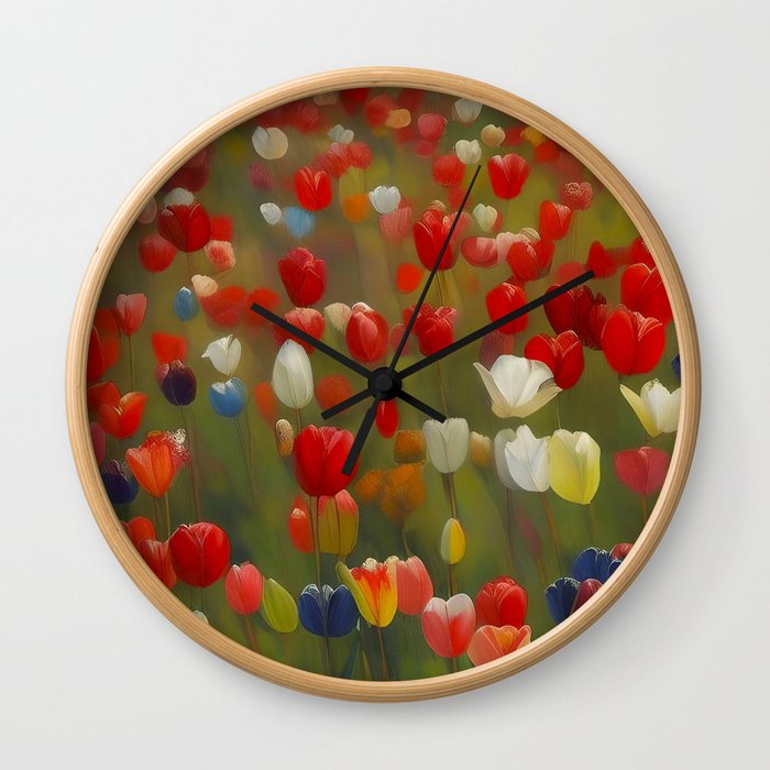 Alpine Gimmelwald, Switzerland tulip meadows colorful springtime landscape painting Wall Clock