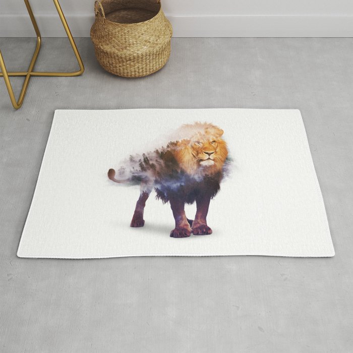 Lion Double exposure art Rug