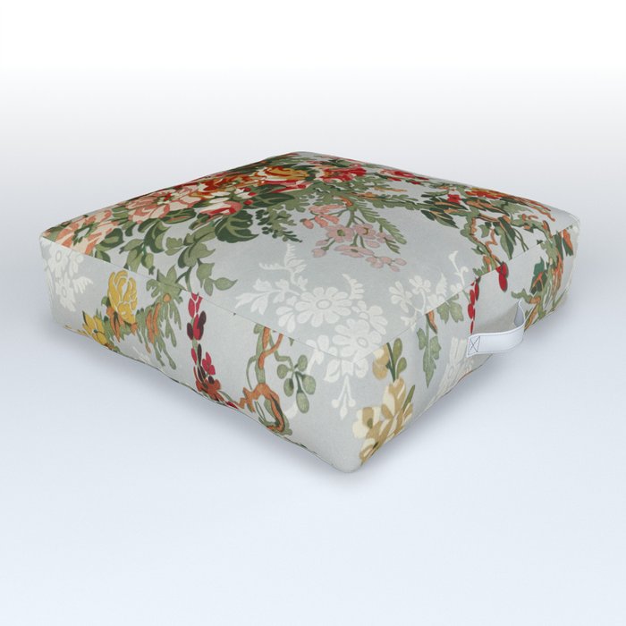 Figured Floral Industrial Arts Painting 19th Century Floral Textile Pattern Outdoor Floor Cushion