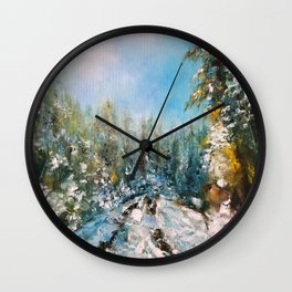 In the silence of winter trails, oil painting landscape Wall Clock