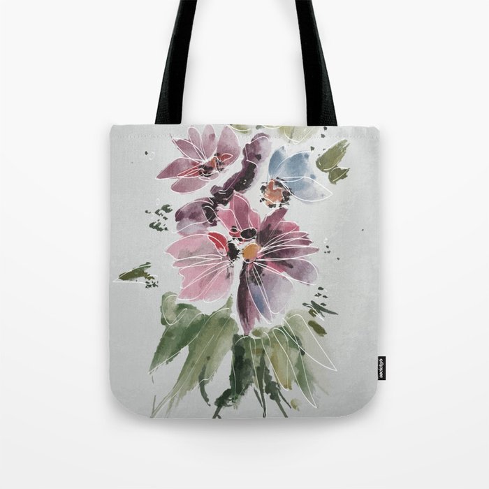 Watercolor Flowers with Lineart Highlight Tote Bag by wivonne Ivonne ...