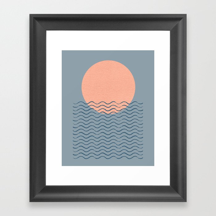 Ocean Wave Sun Blue - Mid Century Modern Framed Art Print