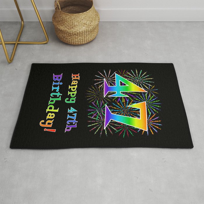 47th Birthday - Fun Rainbow Spectrum Gradient Pattern Text, Bursting Fireworks Inspired Background Rug