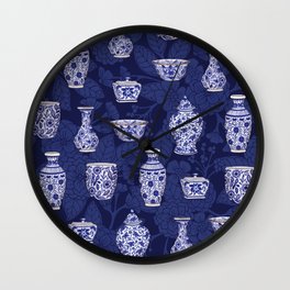 Blue & White Chinoiserie/ Delftware Pottery Pattern Wall Clock