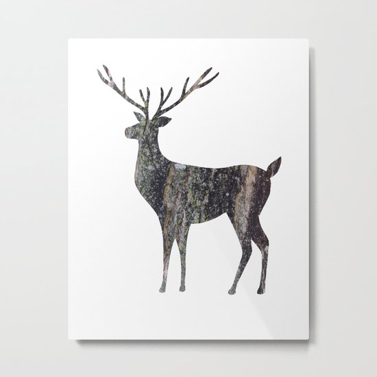 deer silhouette stag black bark with lichen Metal Print
